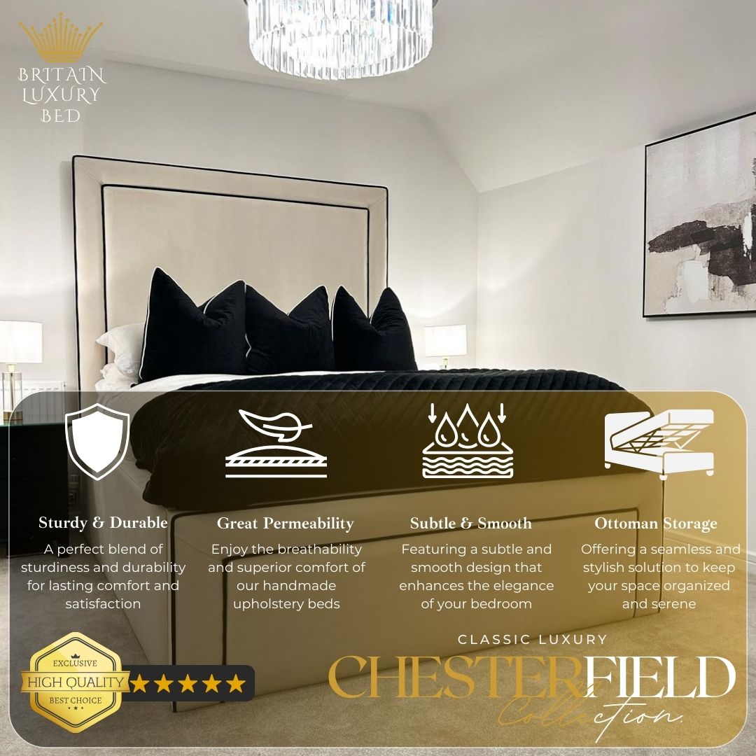 Windermere Luxury Piping 18'' Sides Opulent Bed - Elegance Defined in Ultimate Luxury Pro Series