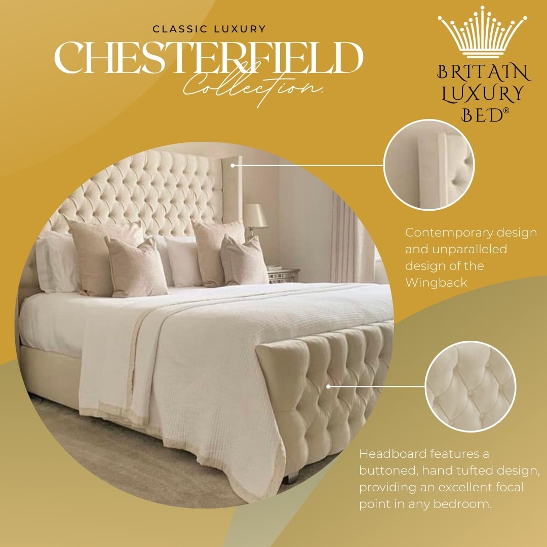 Wingback Bed Frame Double King Size Super King (Cream Plush)